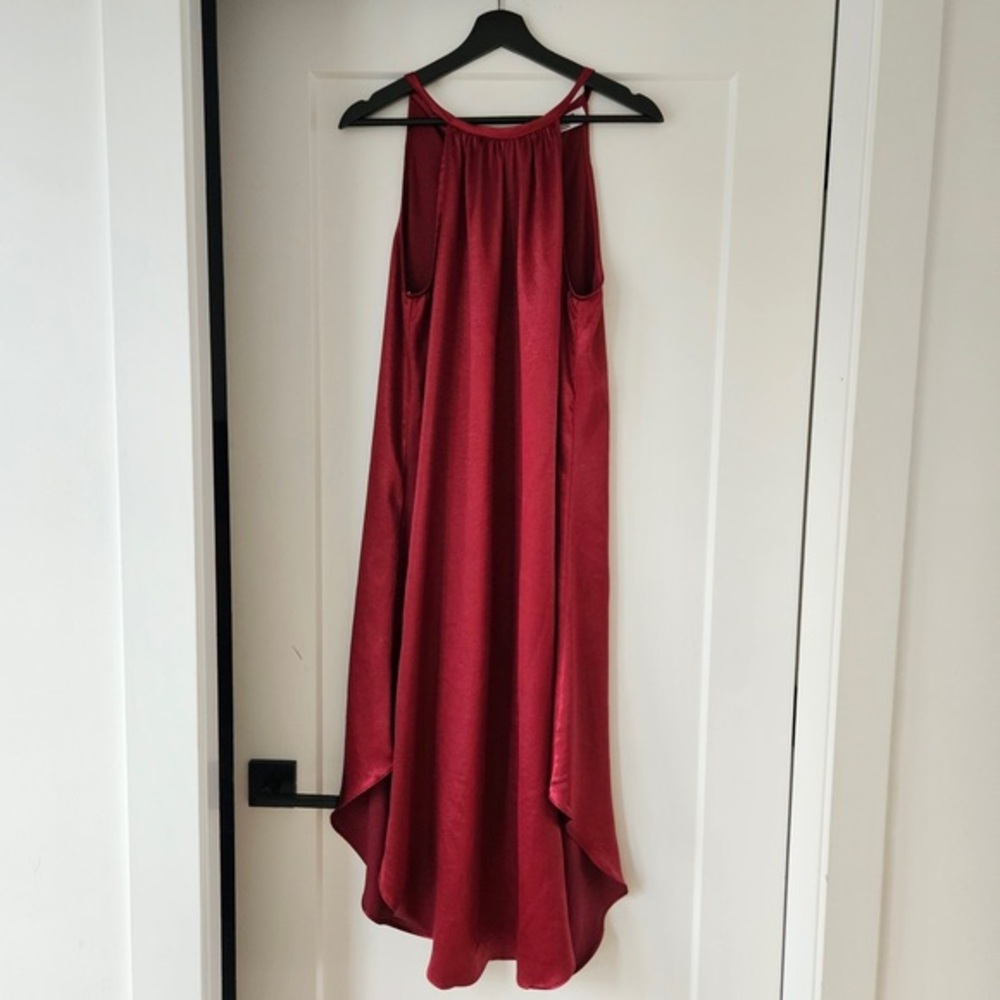 Double Zero Burgundy High-Low Halter Dress